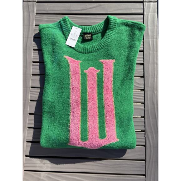 Target X Wicked W Graphic Green Sweater Size Medium academia Preppy Varsity NWT - Picture 8 of 10